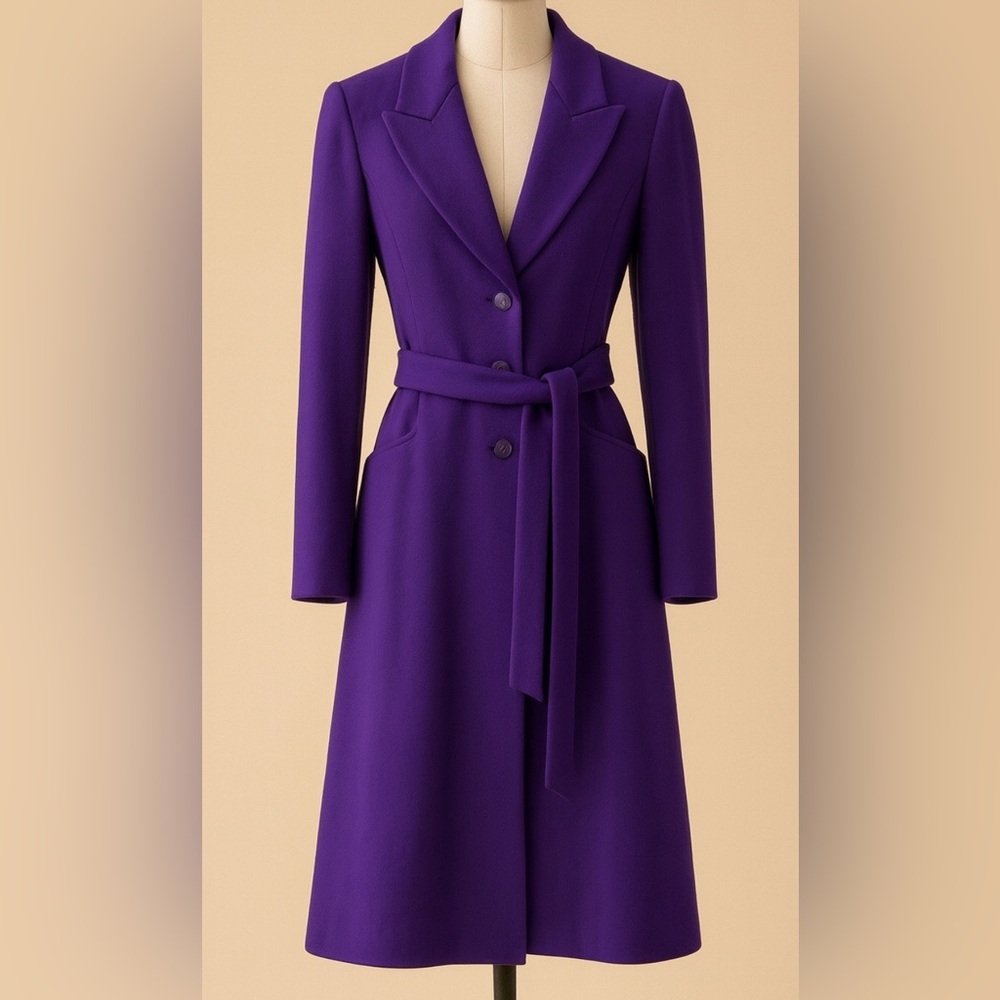 Hugo Boss Purple Belted Wool Blend Coat - Tailored Luxury Outerwear